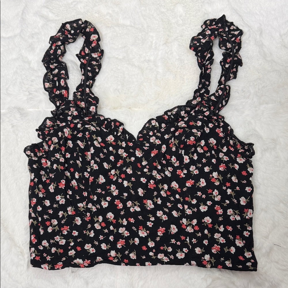 Floral Ruffle Strap Crop Top - NWT